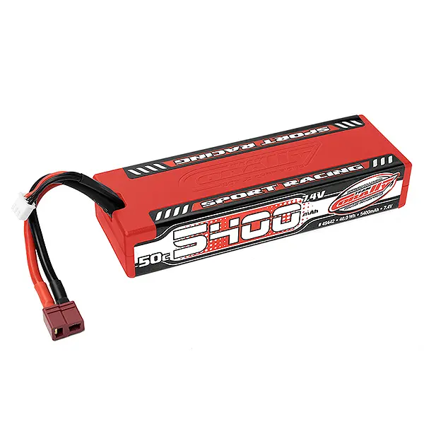 Corally Sport Racing 50c Lipo Battery 5400mah 7.4v Stick 2s Hard Wire T-Plug