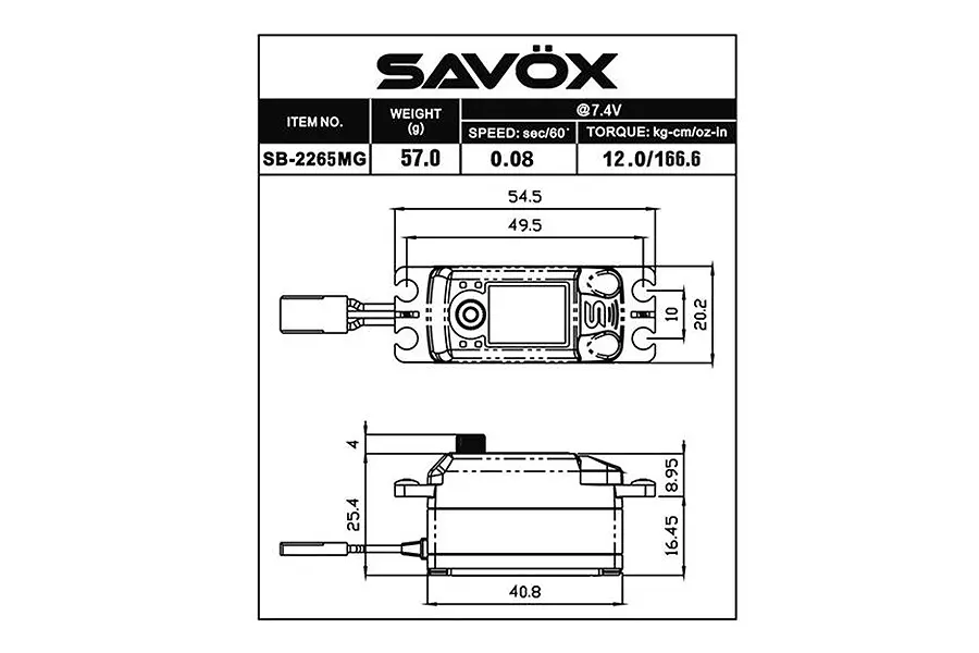 Savox Low Profile Brushless Hv Digi 12kg/0.08s@7.4v - Black – view 3