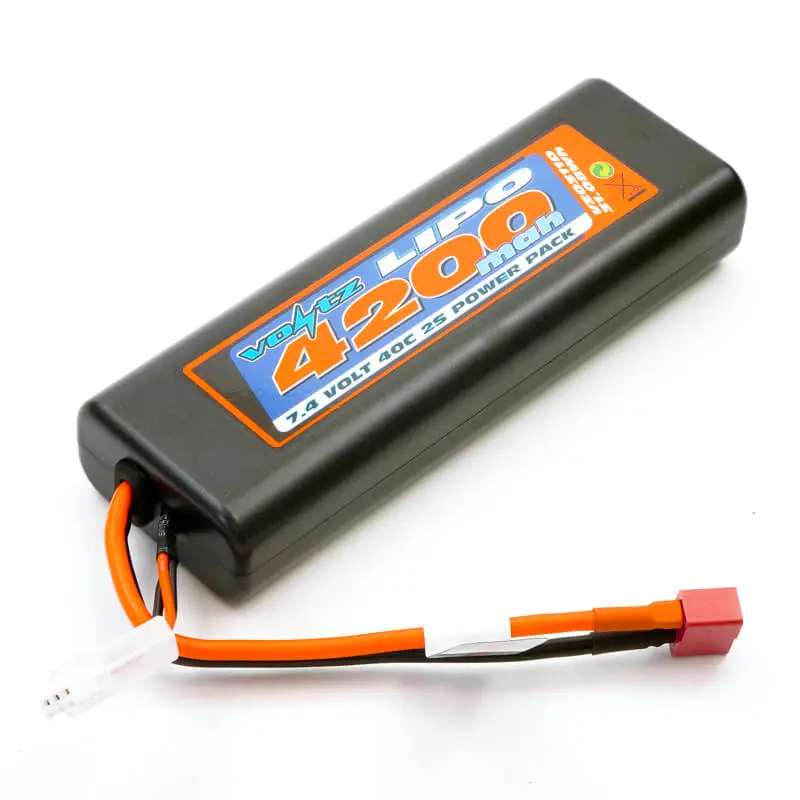 Voltz 4200mah Round/Oval Case 2s 40c 7.4V Lipo Stick Pack - Deans