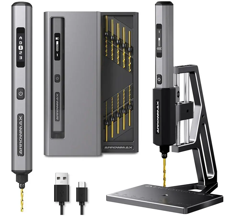Arrowmax SDS Mini Drill With Alu Case + Benchtop Drill Press (Black)