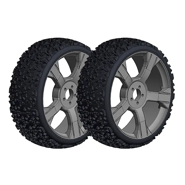 Corally Offroad 1/8 Buggy Tyres Ninja Low Profile Glued on Black Rims 1 Pair