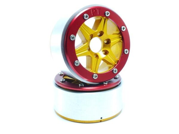 RC Crawler wheels Beadlock Wheels SIXSTAR Gold/Red 1.9 (2) w/o Hub
