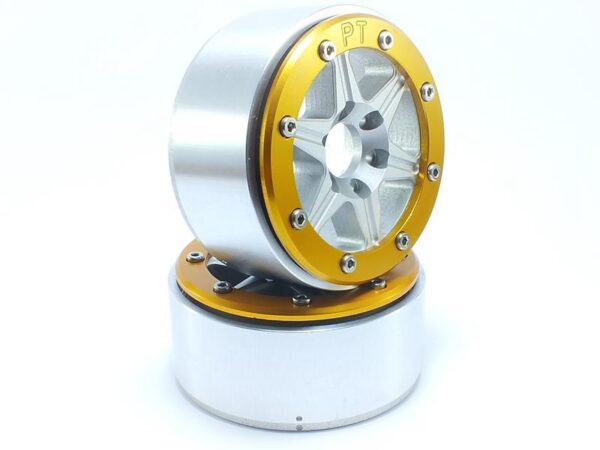 RC Crawler wheels Beadlock Wheels SIXSTAR Silver/Gold 1.9 (2) w/o Hub