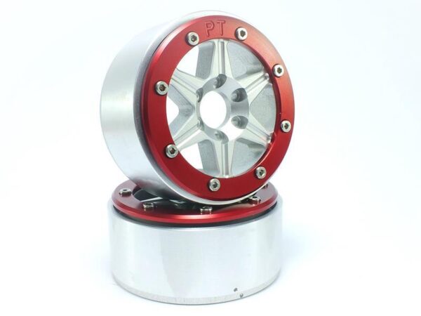 RC Crawler wheels Beadlock Wheels SIXSTAR Silver/Red 1.9 (2) w/o Hub