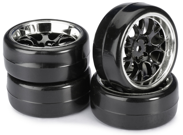 Wheel Set Drift LP " Comb / Profile B" black/chrome 1:10 (4 pcs)